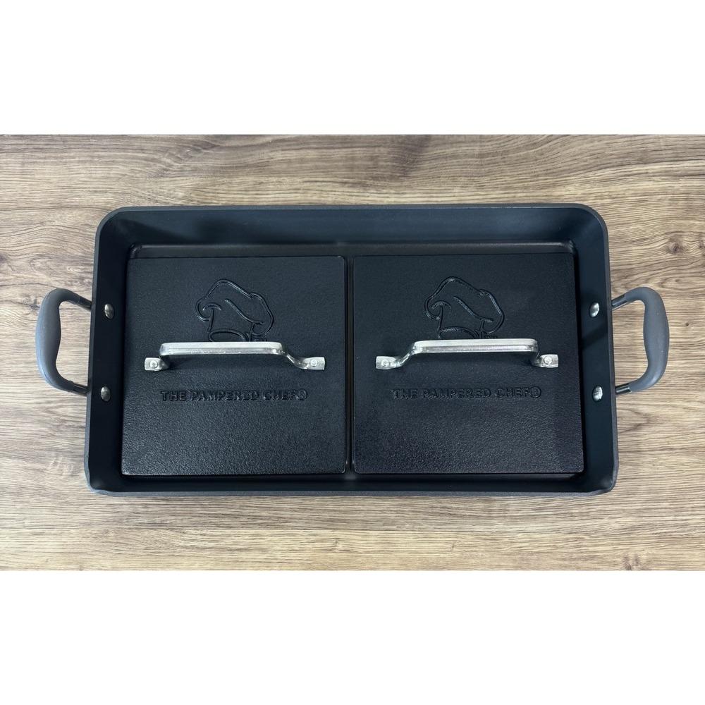 Pampered Chef Grill Pan Dual Burner Double Bacon Burger Panini Press Set 2924 - Picture 3 of 16